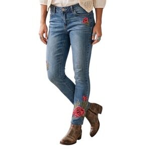 Vintage America Blues Boho Skinny Jeans Floral Embroidered Rose 3D Detail 8R/29‎